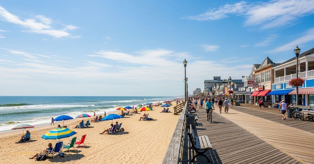boardwalk and beach in Rehoboth Beach, Delaware